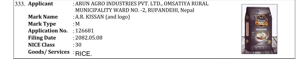 Original bulletin entry for A.R. KISSAN (and logo)