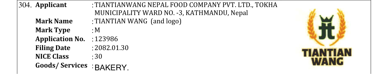 Original bulletin entry for TIANTIAN WANG (and logo)