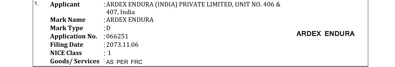 Original bulletin entry for ARDEX ENDURA