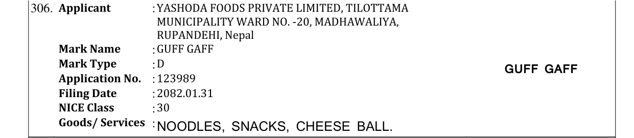 Original bulletin entry for GUFF GAFF