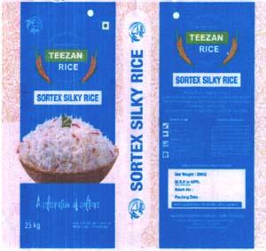 TEEZAN RICE SORTEX SILKY RICE (and logo) trademark logo
