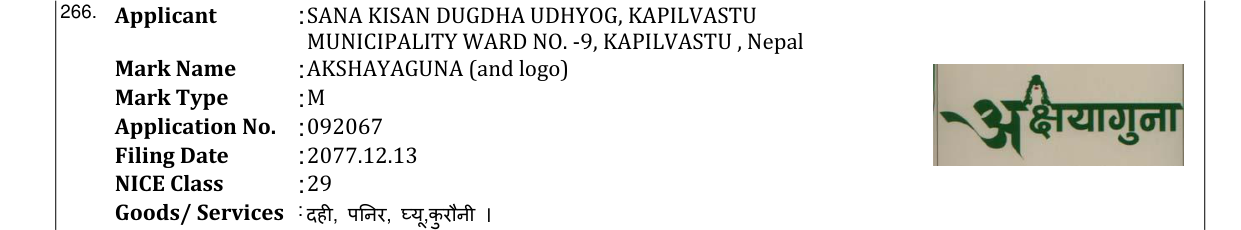 Original bulletin entry for AKSHAYAGUNA (and logo)