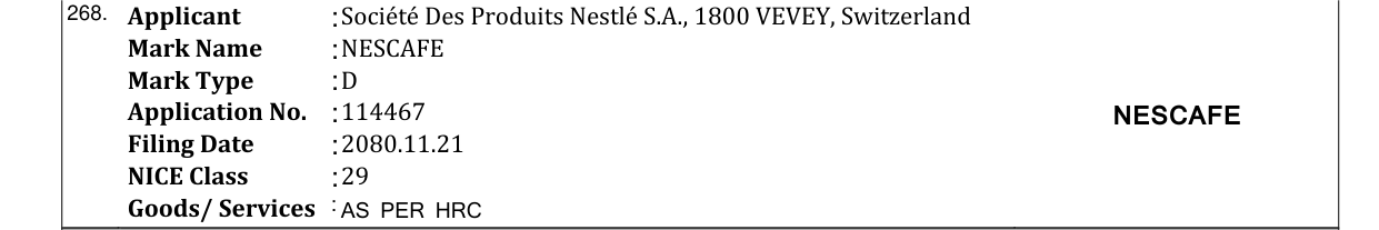 Original bulletin entry for NESCAFE