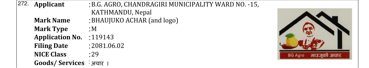 Original bulletin entry for BHAUJUKO ACHAR (and logo)