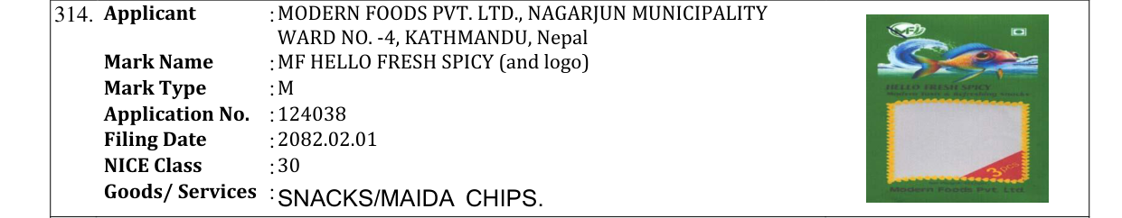 Original bulletin entry for MF HELLO FRESH SPICY (and logo)