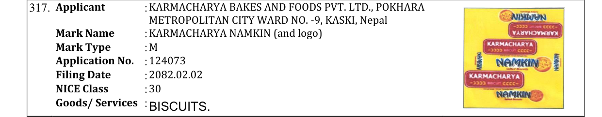 Original bulletin entry for KARMACHARYA NAMKIN (and logo)