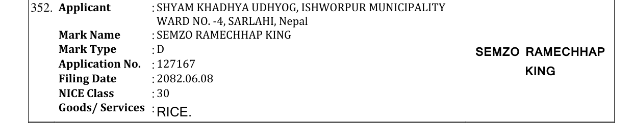 Original bulletin entry for SEMZO RAMECHHAP KING