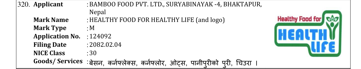 Original bulletin entry for HEALTHY FOOD FOR HEALTHY LIFE (and logo)