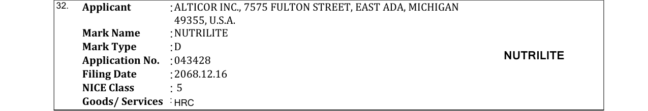 Original bulletin entry for NUTRILITE