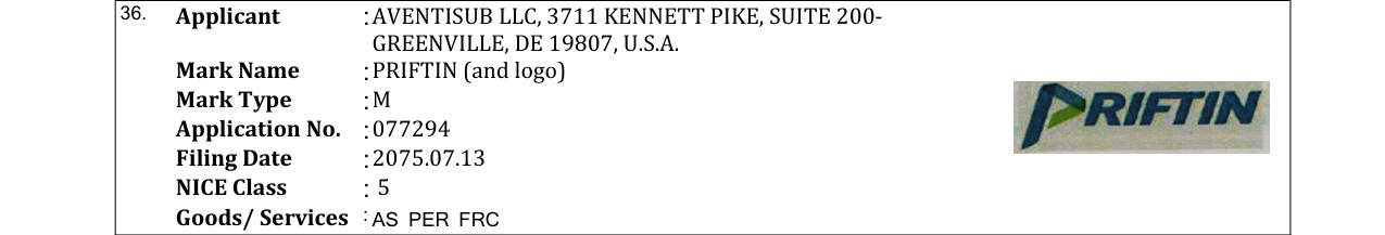 Original bulletin entry for PRIFTIN (and logo)