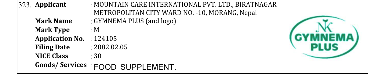 Original bulletin entry for GYMNEMA PLUS (and logo)