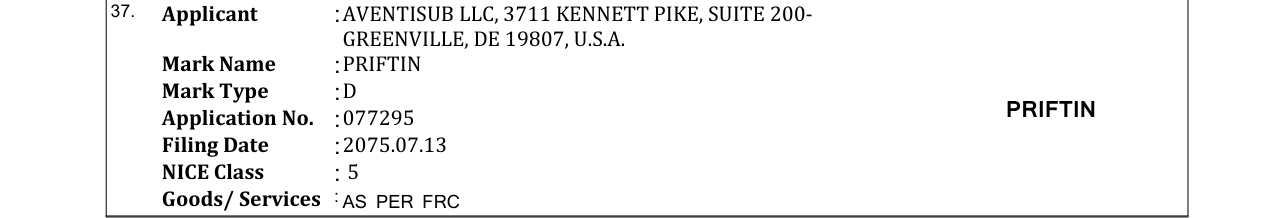 Original bulletin entry for PRIFTIN