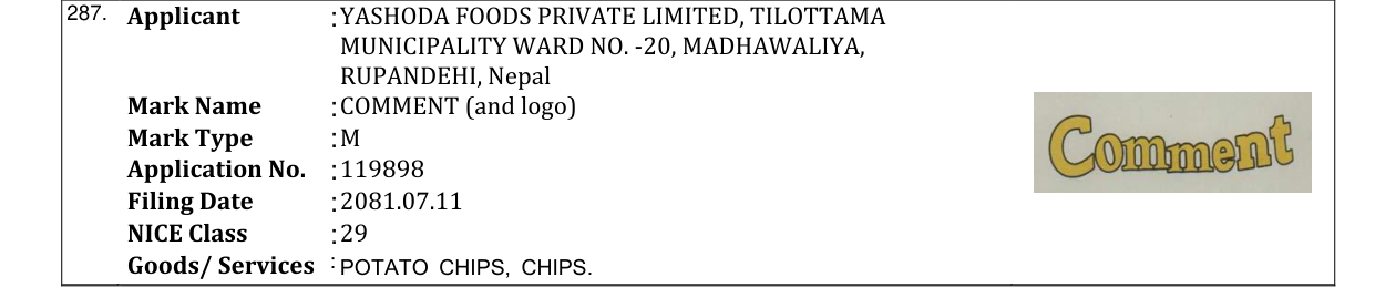 Original bulletin entry for COMMENT (and logo)