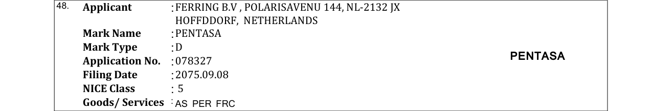 Original bulletin entry for PENTASA