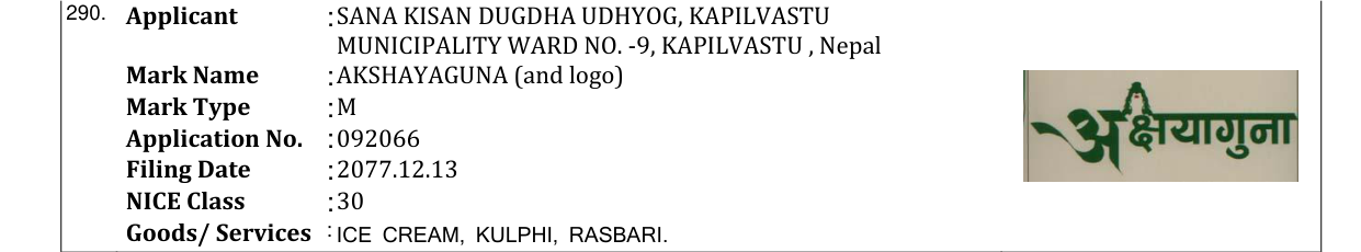 Original bulletin entry for AKSHAYAGUNA (and logo)