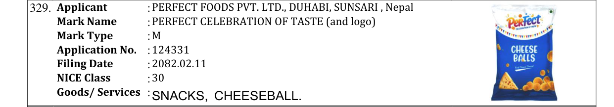 Original bulletin entry for PERFECT CELEBRATION OF TASTE (and logo)