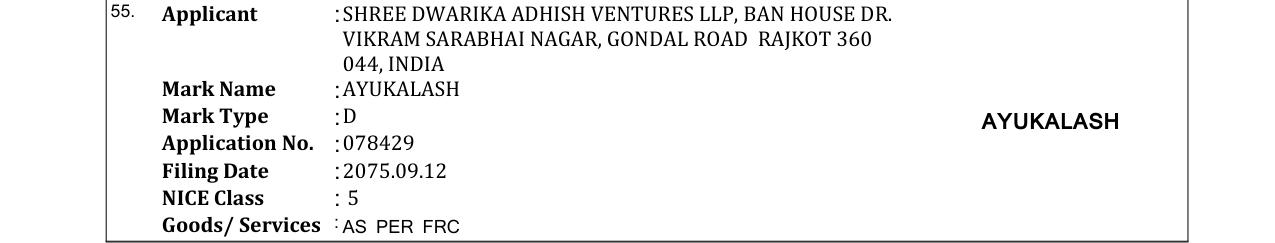 Original bulletin entry for AYUKALASH