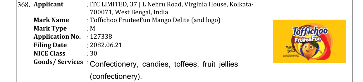 Original bulletin entry for Toffichoo FruiteeFun Mango Delite (and logo)