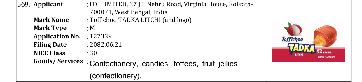 Original bulletin entry for Toffichoo TADKA LITCHI (and logo)