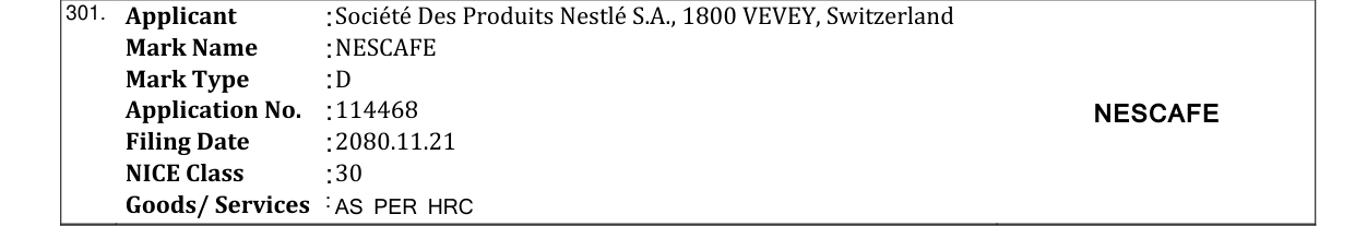 Original bulletin entry for NESCAFE