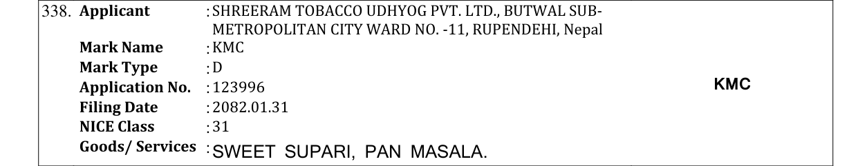 Original bulletin entry for KMC
