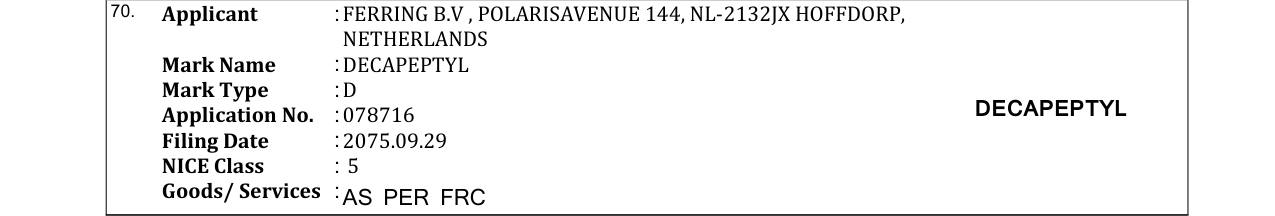 Original bulletin entry for DECAPEPTYL