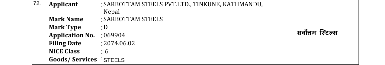 Original bulletin entry for SARBOTTAM STEELS