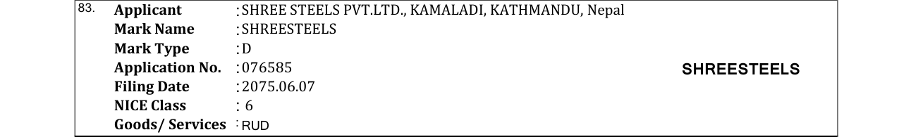 Original bulletin entry for SHREESTEELS