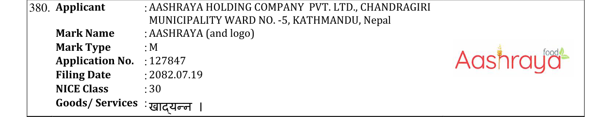 Original bulletin entry for AASHRAYA (and logo)