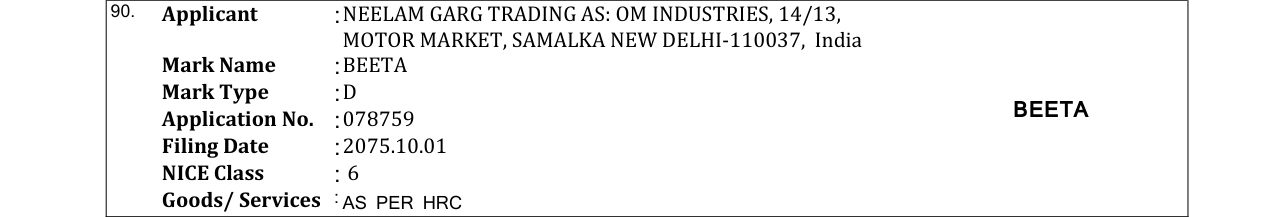 Original bulletin entry for BEETA