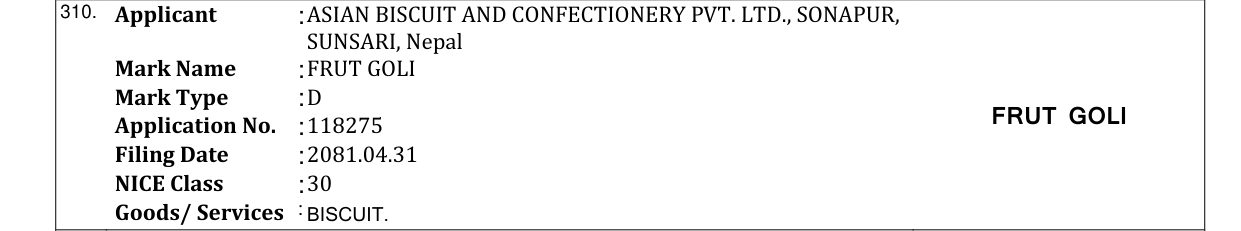 Original bulletin entry for FRUT GOLI