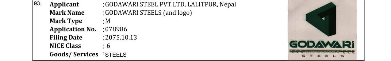 Original bulletin entry for GODAWARI STEELS (and logo)