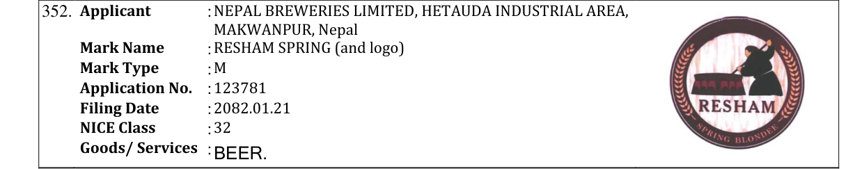 Original bulletin entry for RESHAM SPRING (and logo)