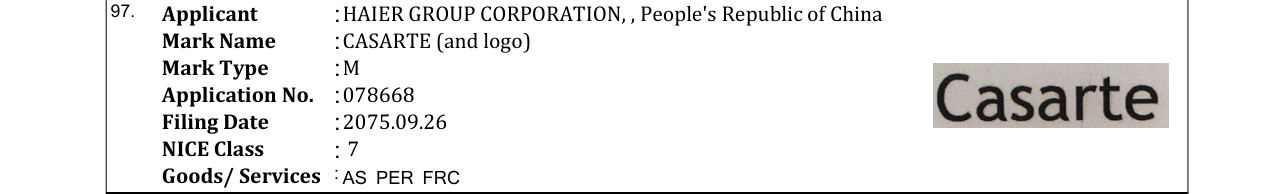 Original bulletin entry for CASARTE (and logo)
