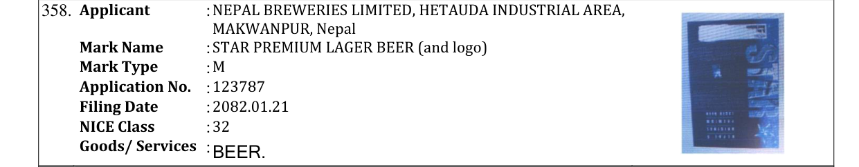 Original bulletin entry for STAR PREMIUM LAGER BEER (and logo)