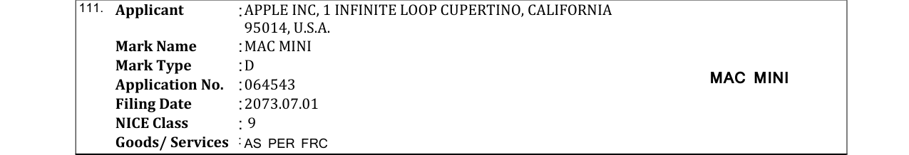 Original bulletin entry for MAC MINI