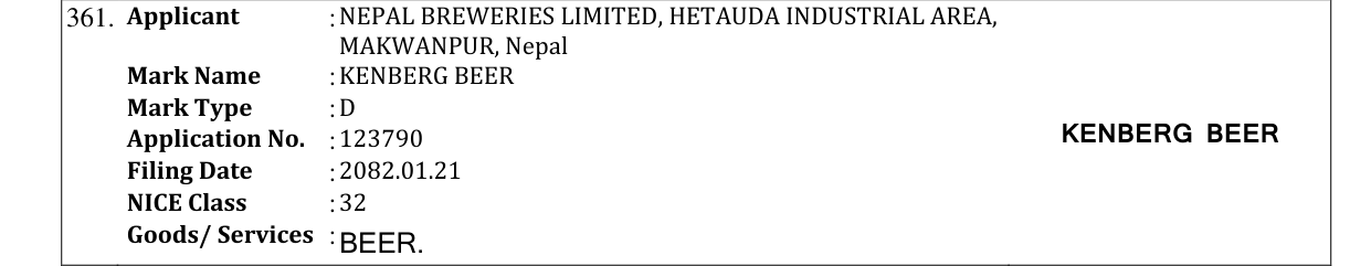 Original bulletin entry for KENBERG BEER