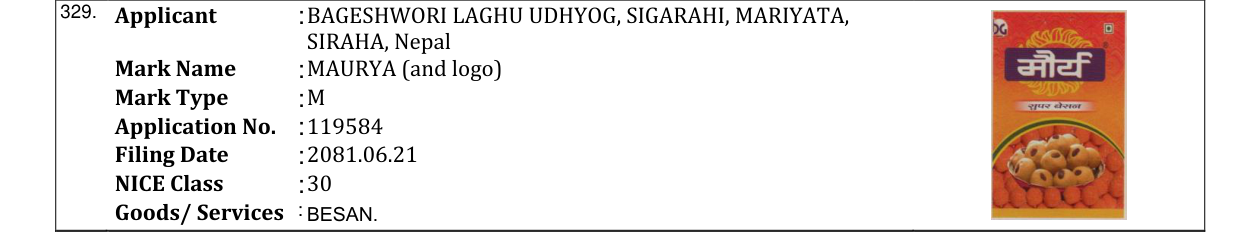 Original bulletin entry for MAURYA (and logo)