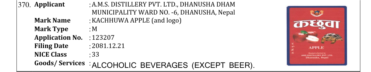 Original bulletin entry for KACHHUWA APPLE (and logo)