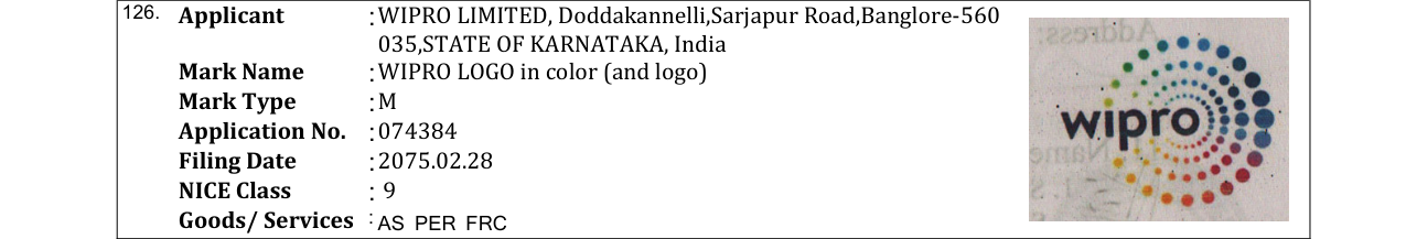 Original bulletin entry for WIPRO LOGO in color (and logo)