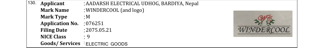 Original bulletin entry for WINDERCOOL (and logo)