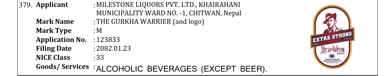 Original bulletin entry for THE GURKHA WARRIER (and logo)