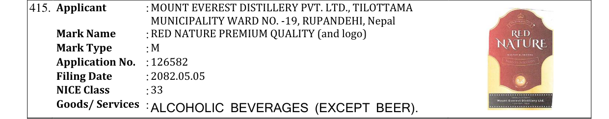 Original bulletin entry for RED NATURE PREMIUM QUALITY (and logo)