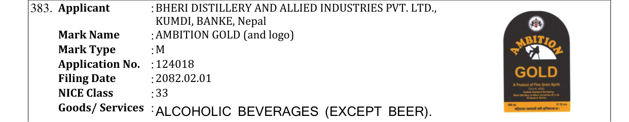 Original bulletin entry for AMBITION GOLD (and logo)
