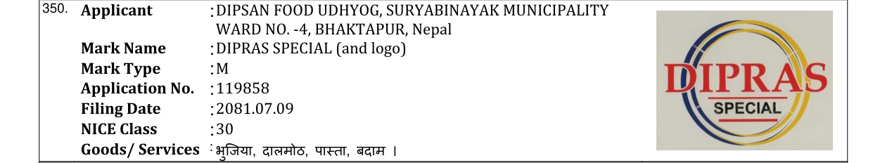 Original bulletin entry for DIPRAS SPECIAL (and logo)
