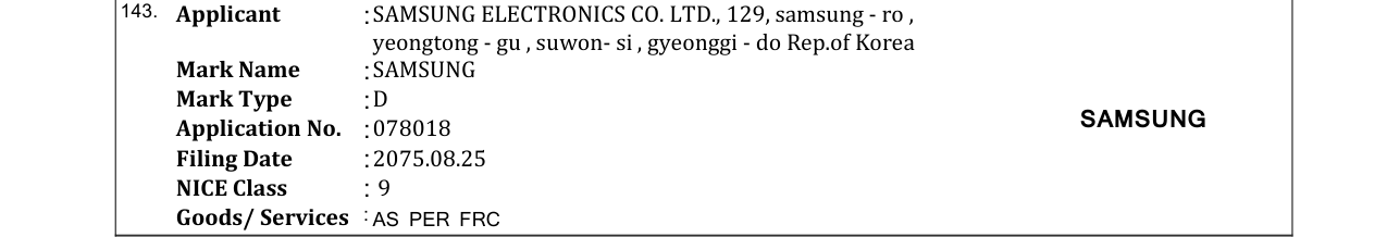 Original bulletin entry for SAMSUNG