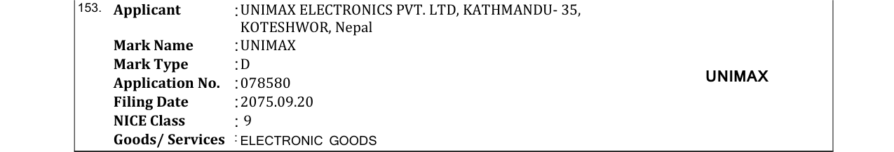Original bulletin entry for UNIMAX