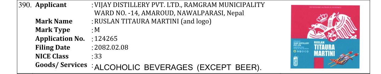 Original bulletin entry for RUSLAN TITAURA MARTINI (and logo)