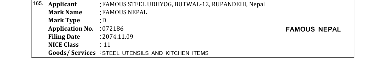 Original bulletin entry for FAMOUS NEPAL