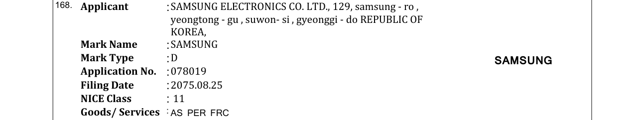 Original bulletin entry for SAMSUNG